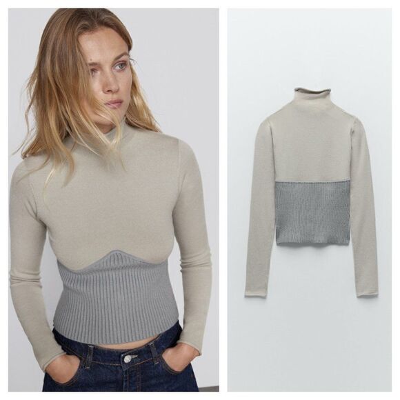 ZARA COMBINATION CONTOUR SWEATER TURTLENECK - Picture 2 of 6